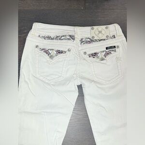 MISS ME Mid-Rise Capri Cuffed White Jeans Rhinestone Embellished